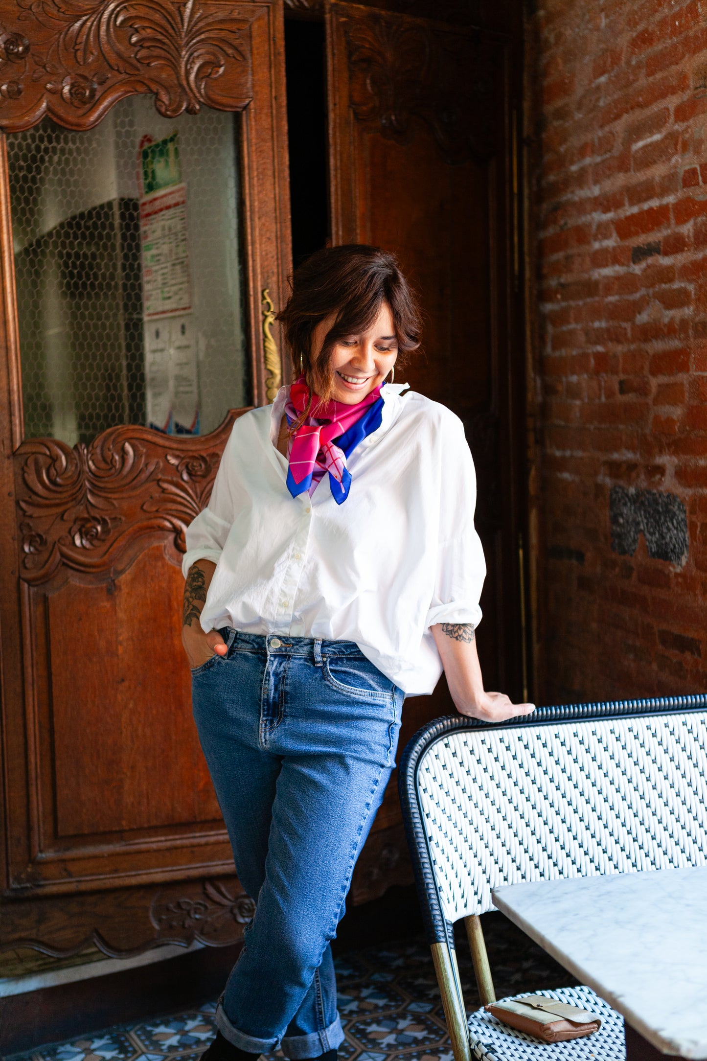 GRENADINE silk scarf · 90x90 cm | Pink & Blue